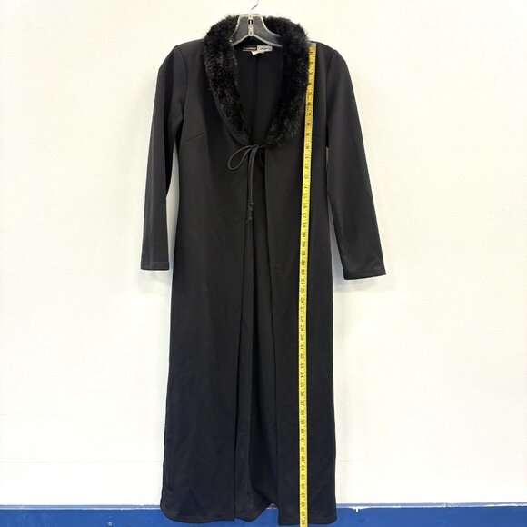 Vintage CALIFORNIA CONCEPTS Fur Collar Jacket Womens M Black 90s Long Tie Front - Picture 6 of 9